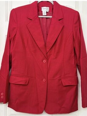 Chadwick's Red Wool Blazer Womens 12 Lined Collared Pockets Y2K shoulder pads